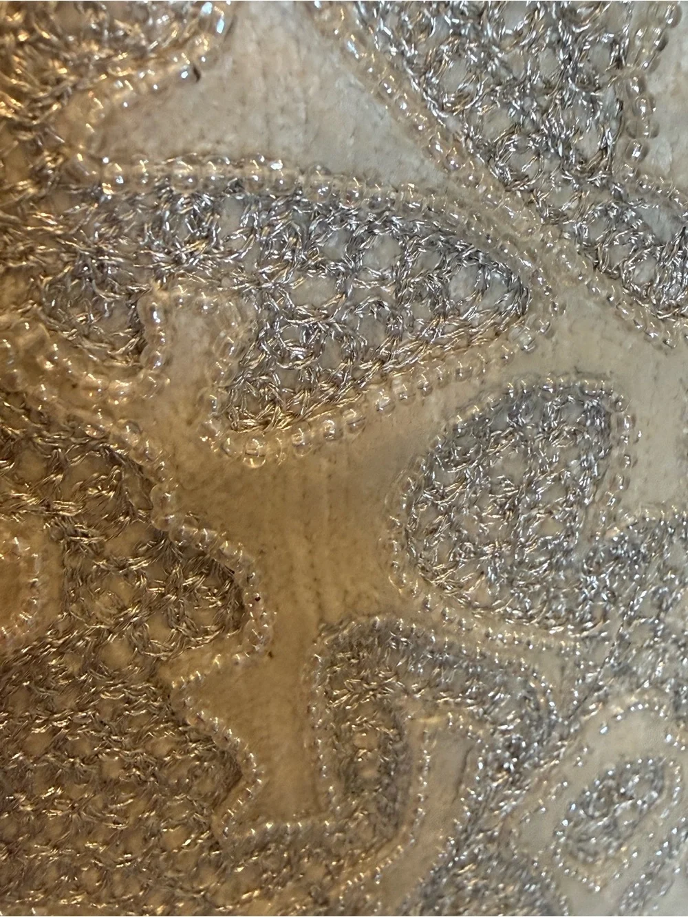 Z Gallerie silver and cream beaded damask accent pillow 22x22”